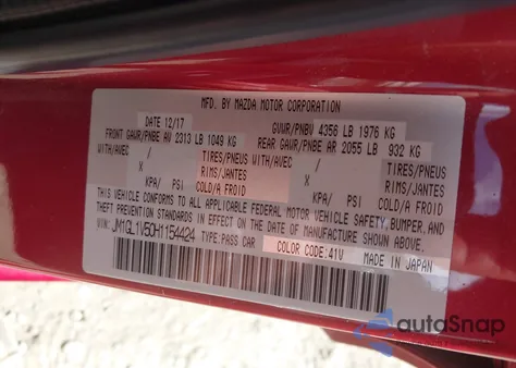 2017 Mazda Mazda6 Touring z USA, uszkodzony, nr VIN JM1GL1V50H1154424